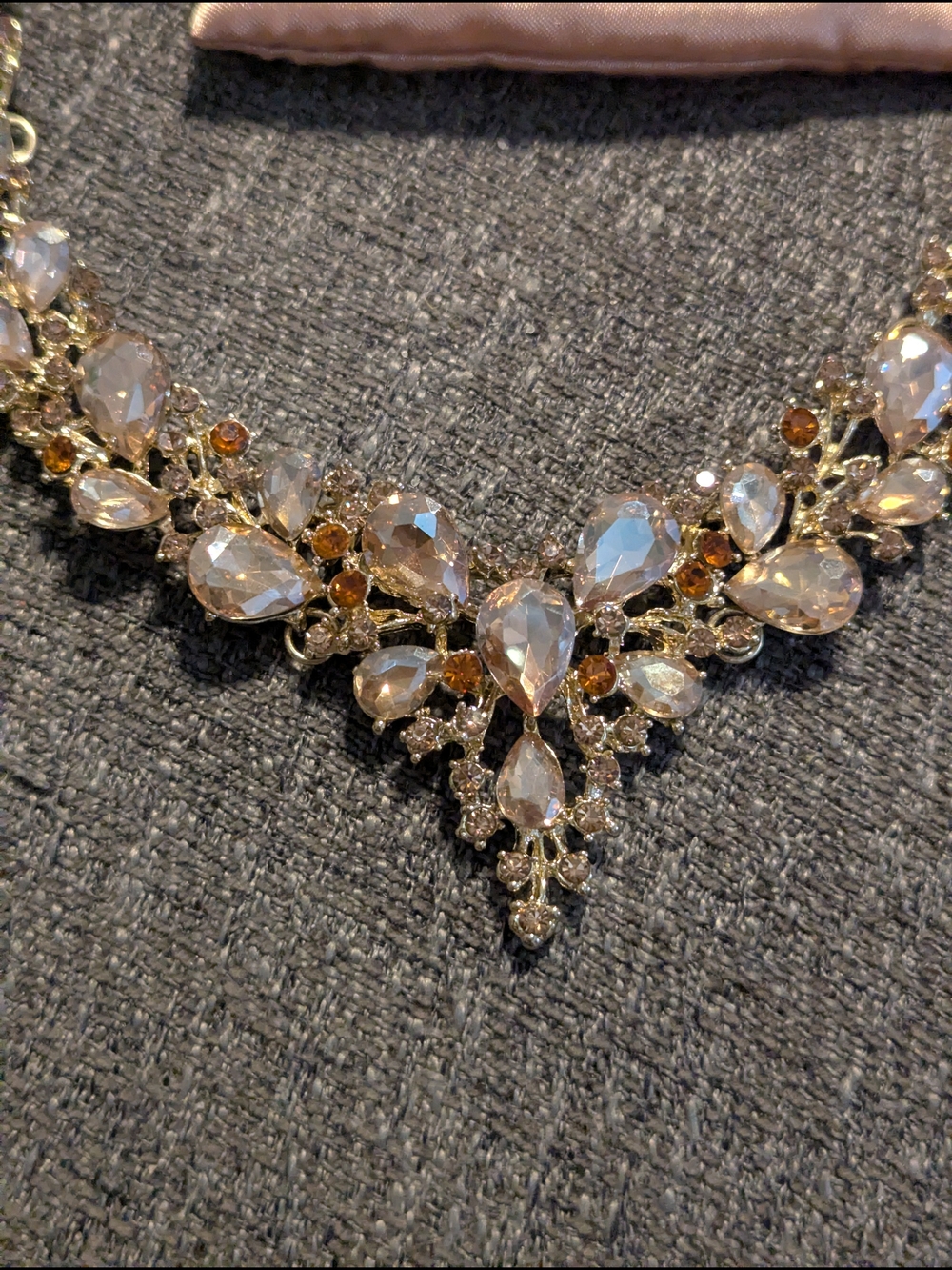 Gold-Tone Champagne Crystal Teardrop Statement Necklace